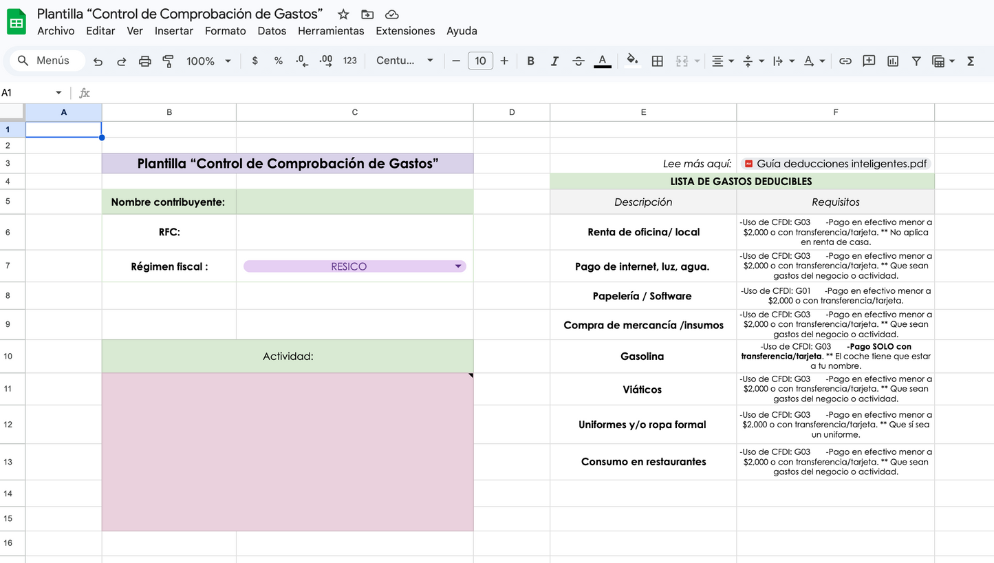 Plantilla “Control de Comprobación de Gastos”